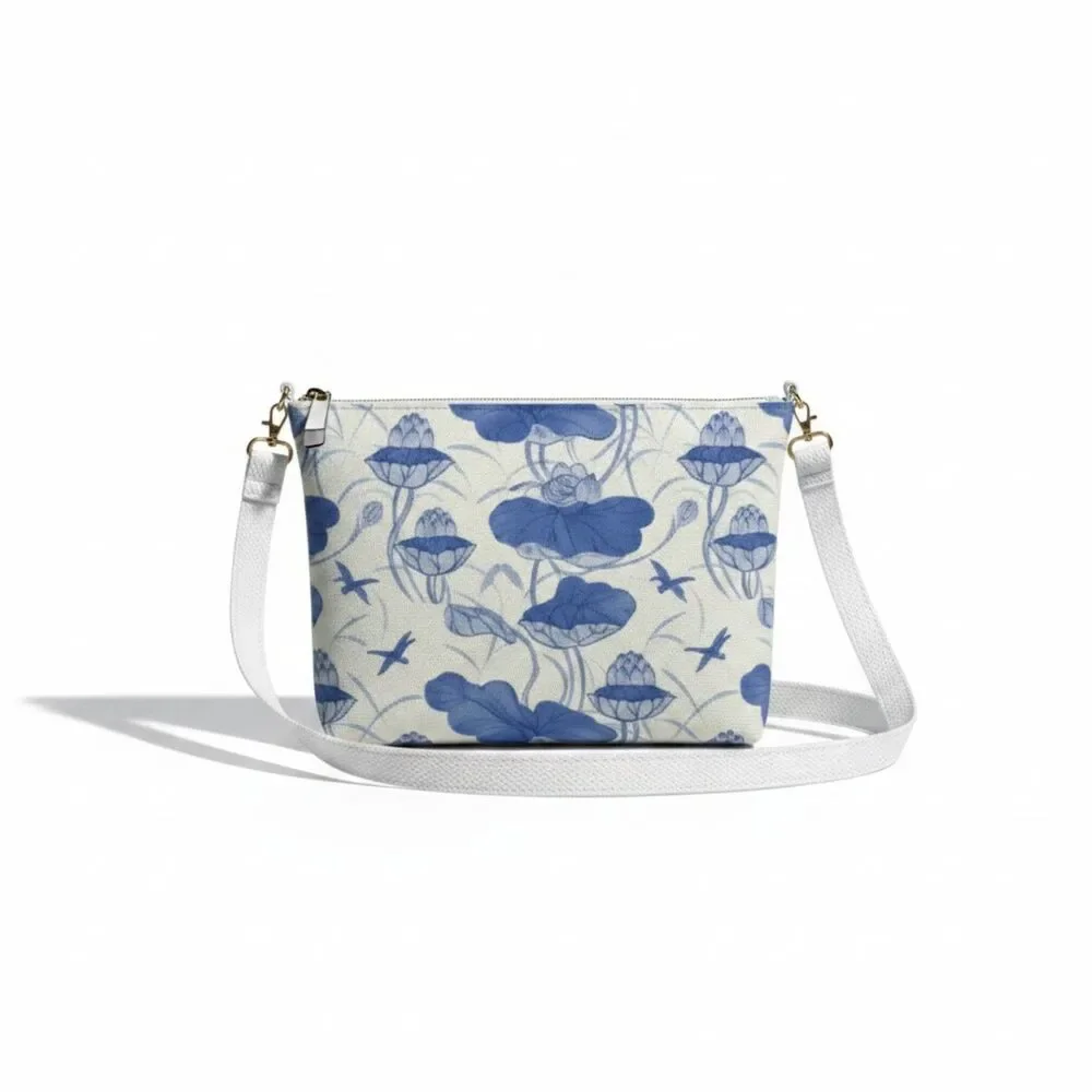 Preorder • Chinese Lotus Motif Ginger • Vegan Leather Crossbody Purse